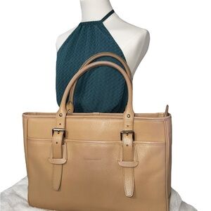 Burberry Tan Leather Tote with Buckle Accents